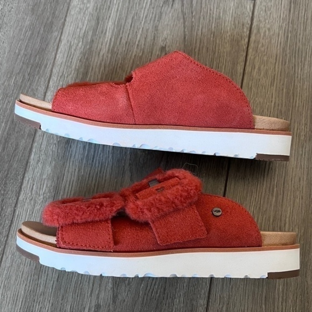 UGG Fluff Indio Flat Sandal In Red Rock Size US 5 - Picture 3 of 12